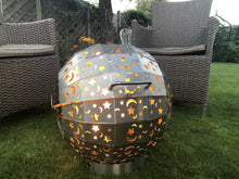 Load and play video in Gallery viewer, The Kirkella- Stainless Steel Moon &amp; Stars FirePit Globe FireBall
