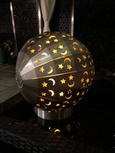 Load image into Gallery viewer, The Welton- Stainless Steel Moon &amp; Stars Firepit Table Top Globe Fireball
